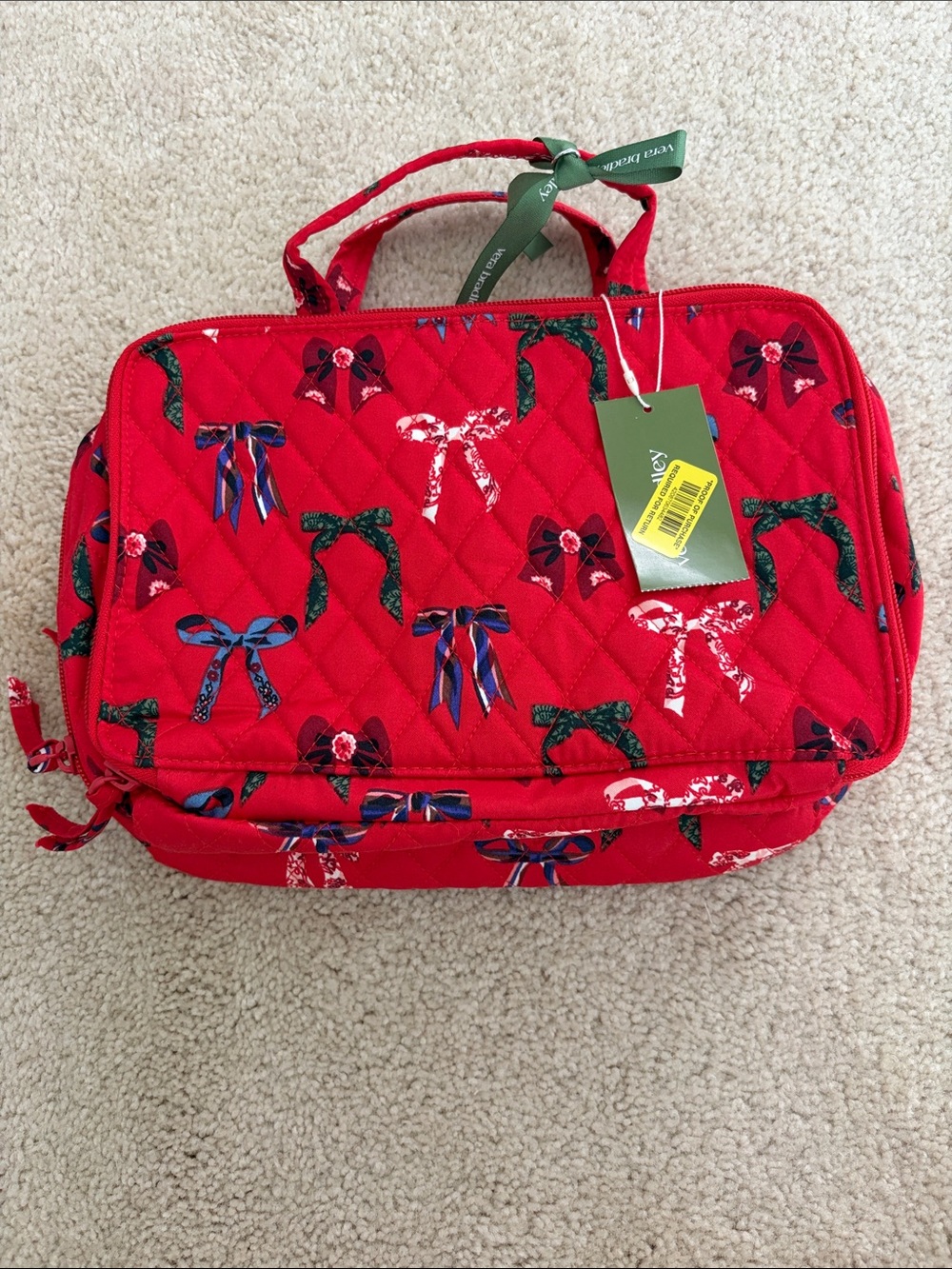 Vera Bradley Red Quilted Cosmetic Case with Bow Print